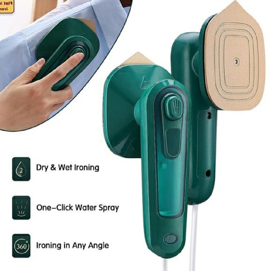 User holding the steam iron while traveling with luggage