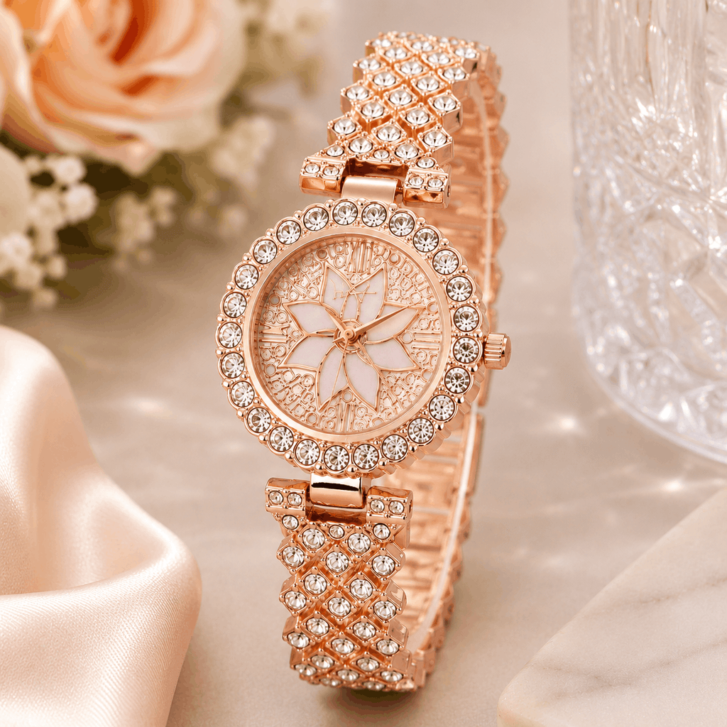 Stylish quartz watch showing classic analog time display