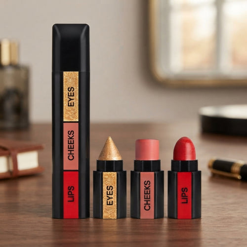 Close-up of the makeup stick applied on lips, highlighting smooth finish and color