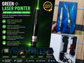 High-power green laser pointer with aluminum alloy body and safety lock.