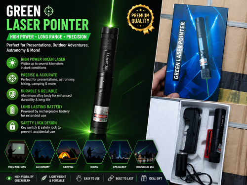 High-Power Green Laser Pointer 303 With Safety Lock
