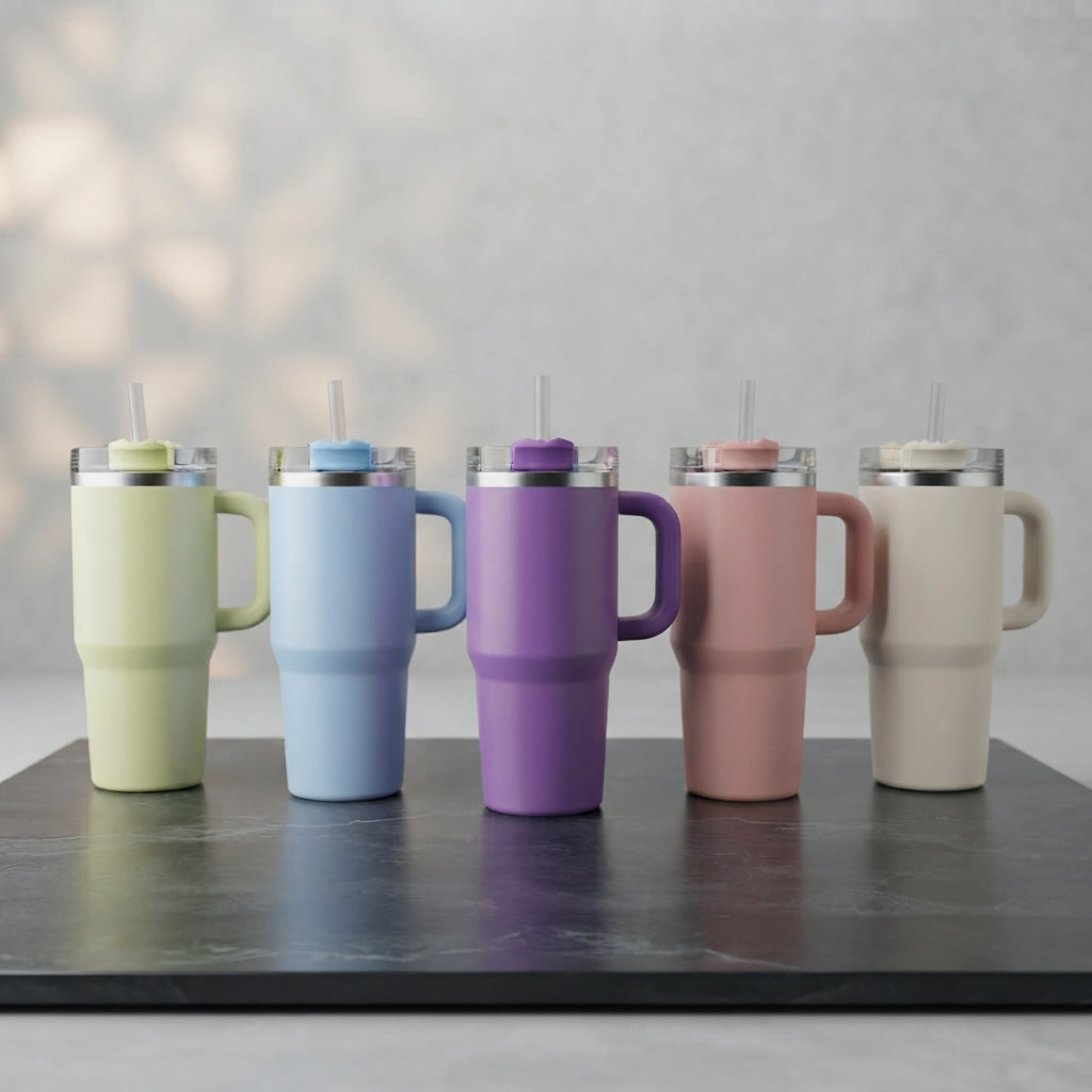 Portable travel mug showing durable stainless steel construction