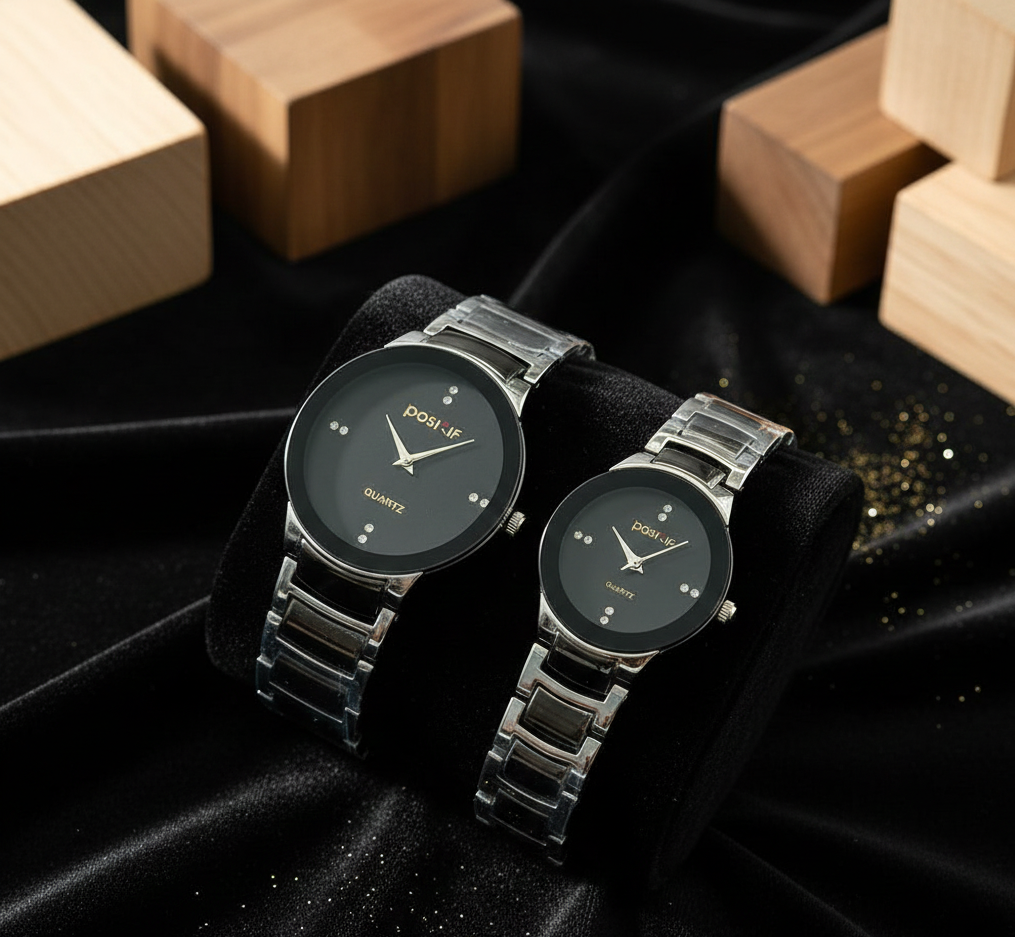 Couple wearing matching watches from the perfect watch set