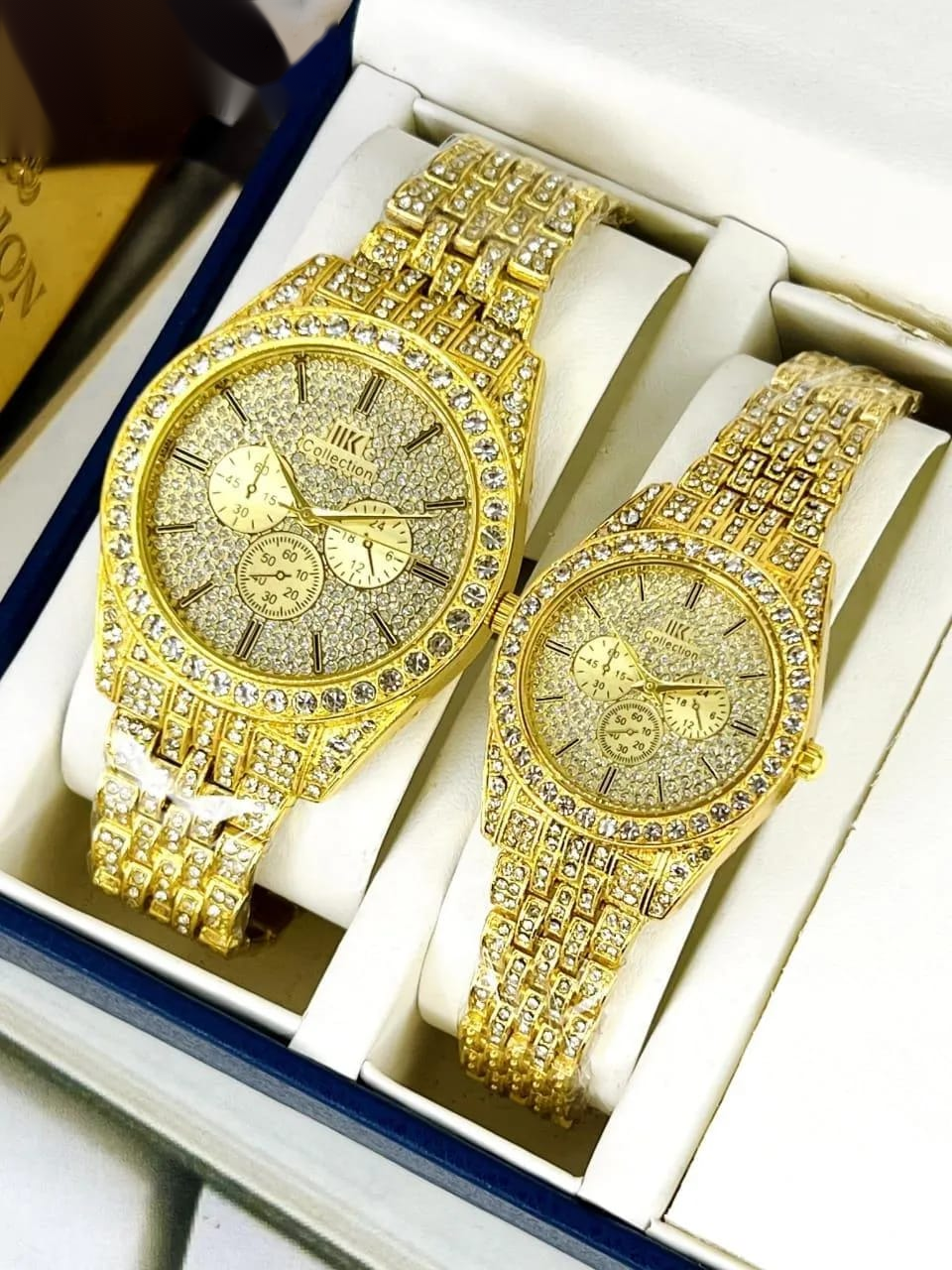 Luxury Diamond-Accented Couple Watch Set (Without Box) - Golden – photo 2