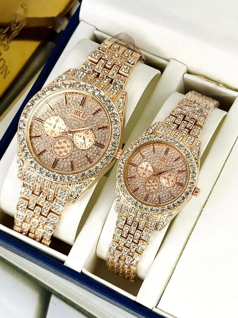 Luxury Diamond-Accented Couple Watch Set (Without Box) - Golden – photo 1